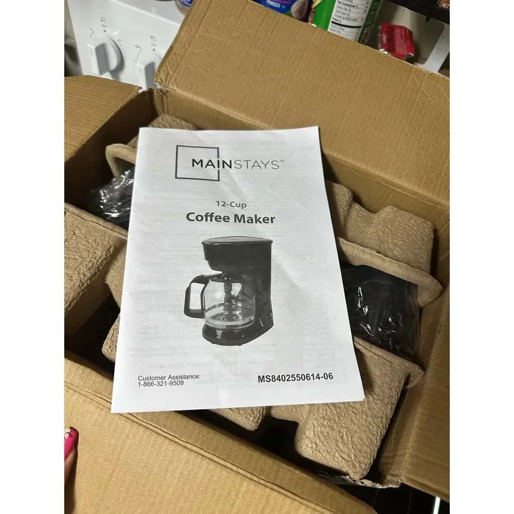 Mainstays 12-Cup Drip Coffee Maker Black Glass Carafe Auto Pause & Serve New
